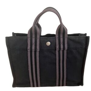 HERMES Gray/Black Canvas Tote PM EUC Vintage Authentic